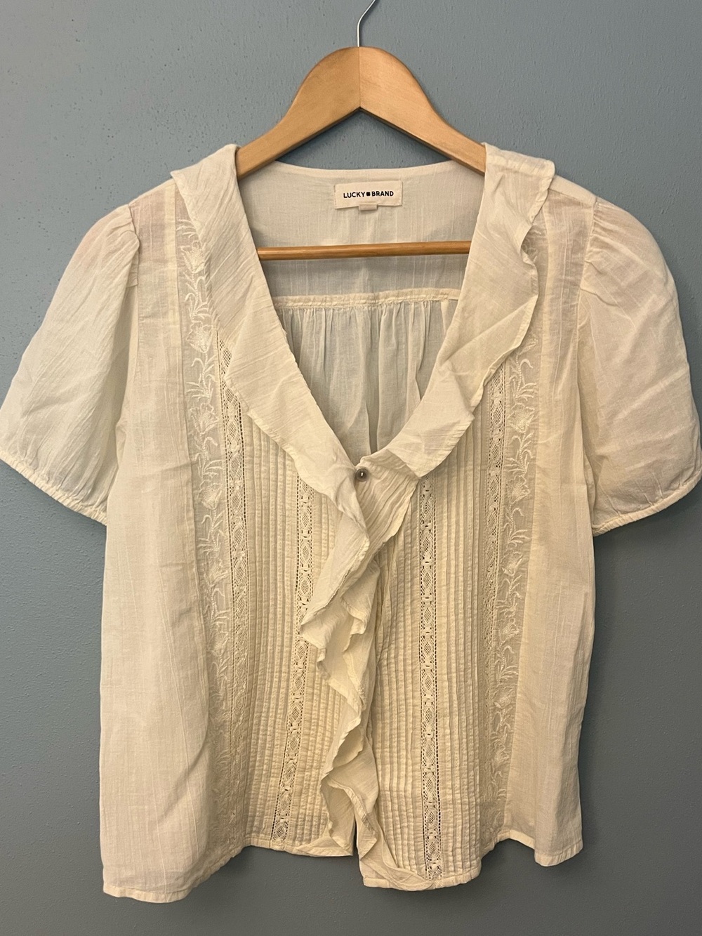 Lucky Brand Ruffle-Front Short Sleeve Blouse